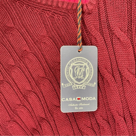 Casa Moda NWT’s Burgundy V-Neck Long Sleeve Patterned Design Sweater Size Medium - Picture 4 of 11